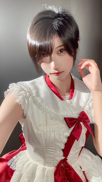 30-year-old woman,China dress(In satin),Photorealistic,Perfect Eyes,squint,Really beautiful girl,3d,Delicate skin,The bust is large、Full body image、The background is a Chinese restaurant