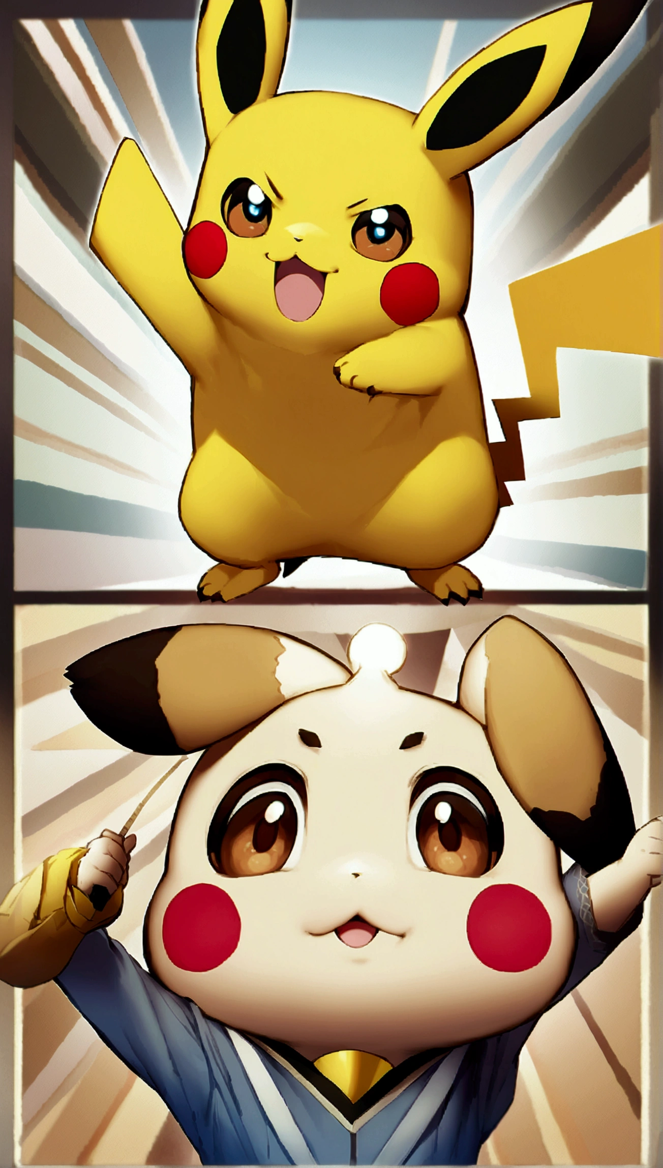 Create an image of Pikachu, Make him an adult、Cute boy and Pikachu、high resolution、beautiful