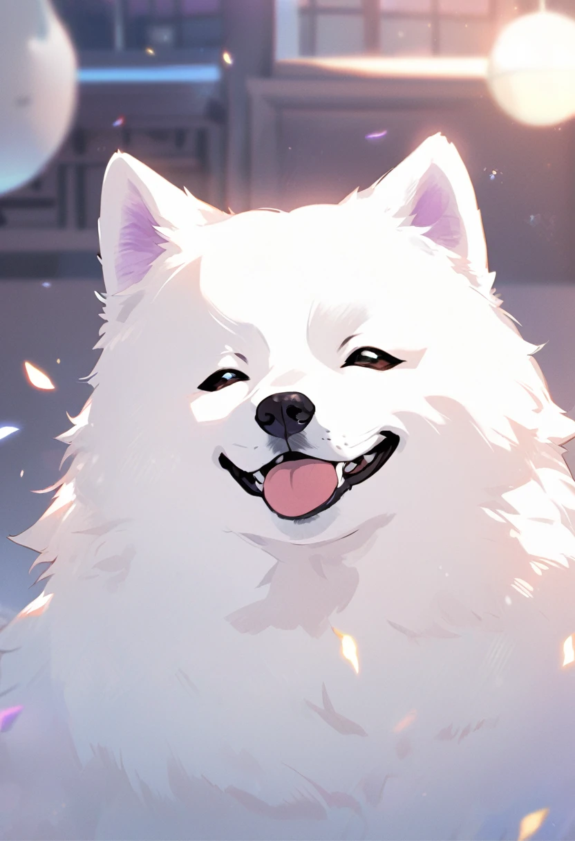 Samoyed dog with purple fur、The expression is a smile