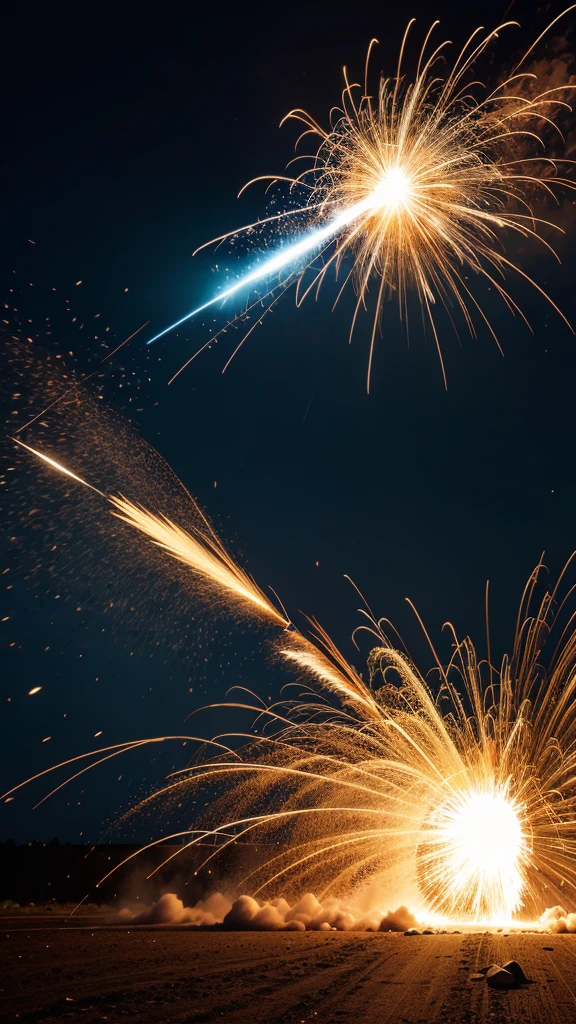 The moment of impact with a bright explosion.