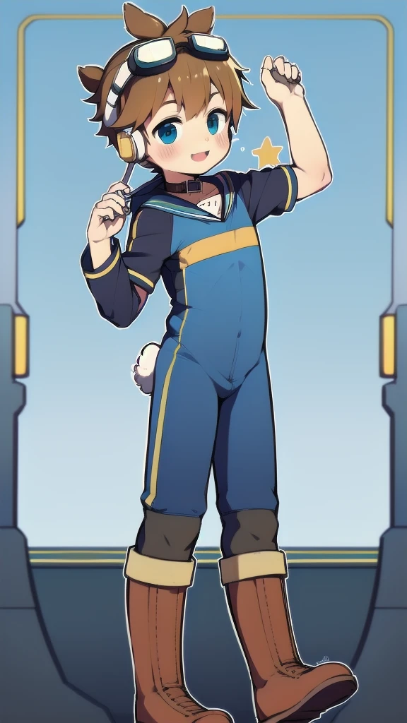2D Shonen Shota,One-piece suit,Slim, healthy body,Put the headphones on your head,stand up,goggles,Rabbit ears,Happy,Sailor collar,boots,charming