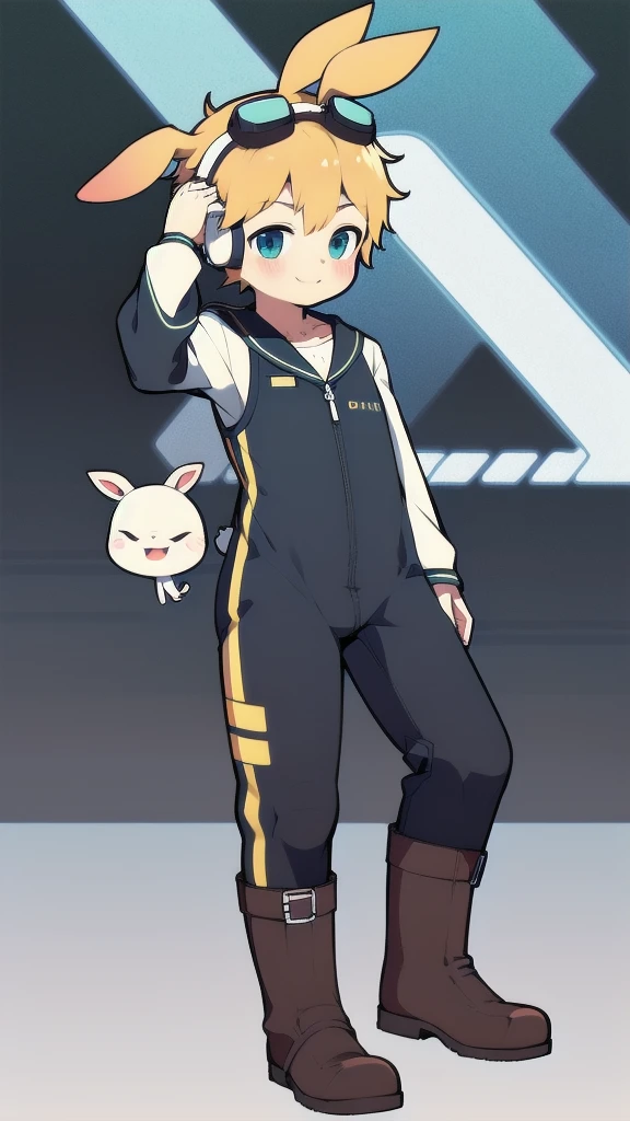 2D Shonen Shota，One-piece suit，Slim, healthy body，Put the headphones on your head，stand up，goggles，Rabbit ears，Happy，Sailor collar，boots，charming