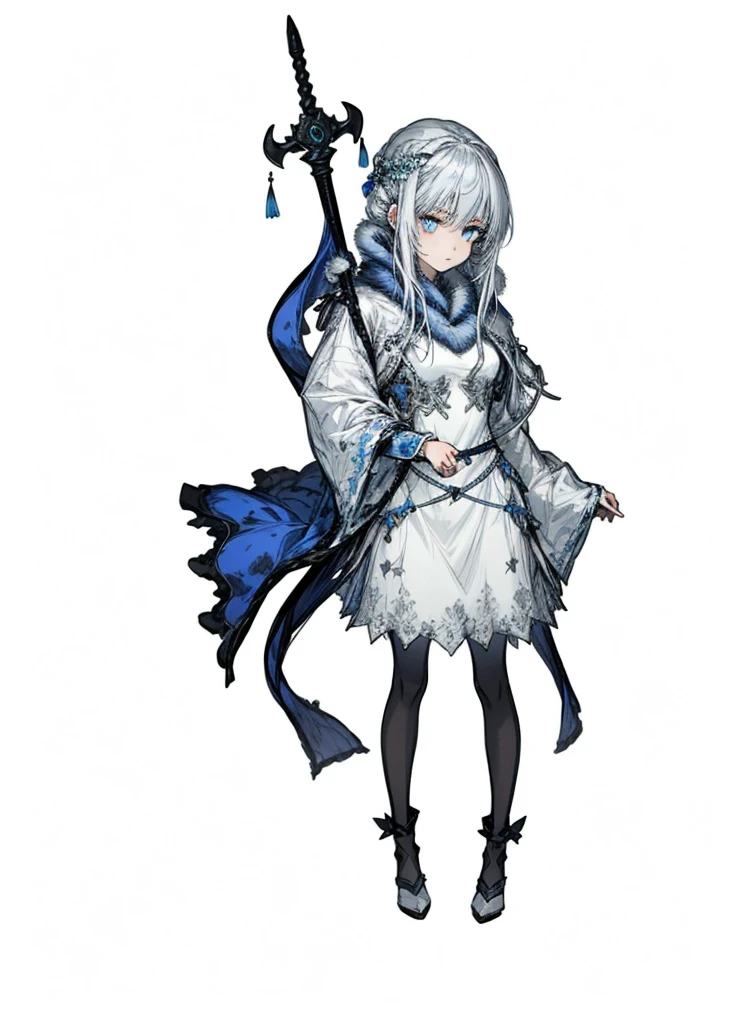 1girl ,silver hair, light blue eyes, arctic maiden, beautiful clothes, (high resolution, high detail, best quality), quiet