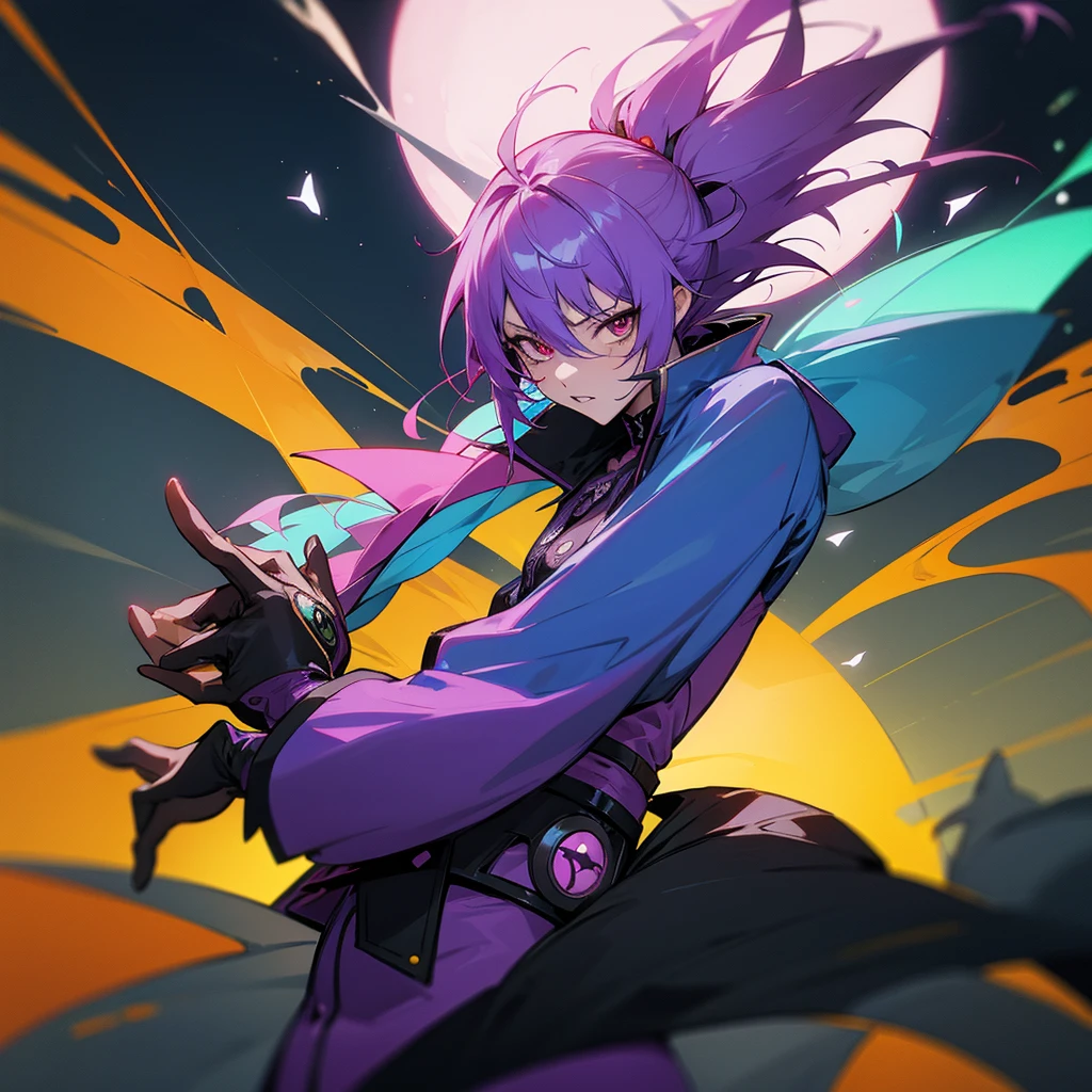 Genshin impact scaramouche demon anime cyberpunk neon colors icon wanderer the balladeer kabukimono kunikasushi the sixth harbinger of the fatui