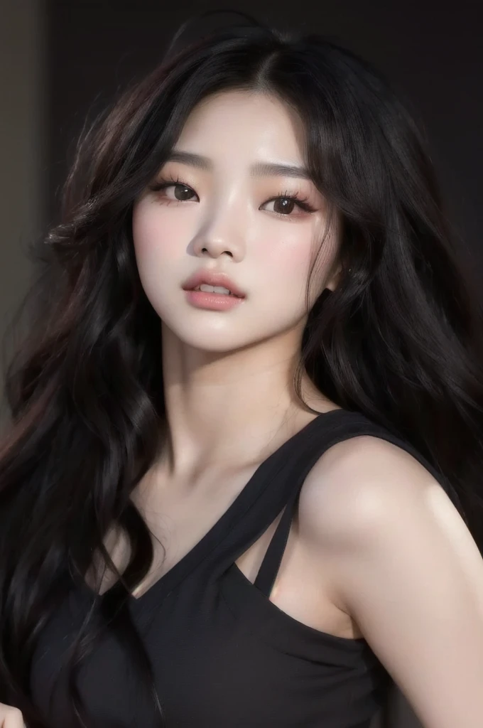 a close up of a woman with long hair wearing a black top, beautiful south korean woman, gorgeous young korean woman, beautiful young korean woman, portrait of female korean idol, korean girl, portrait jisoo blackpink, lee ji - eun, lee ji-eun, cute korean actress, lisa from blackpink, blackpink jennie, ulzzang girl