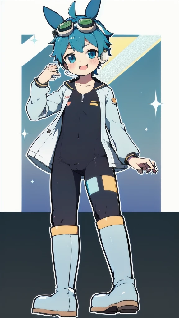 2D Shonen Shota,One-piece suit,Slim, healthy body,Put the headphones on your head,stand up,goggles,Rabbit ears,Happy,Sailor collar,boots