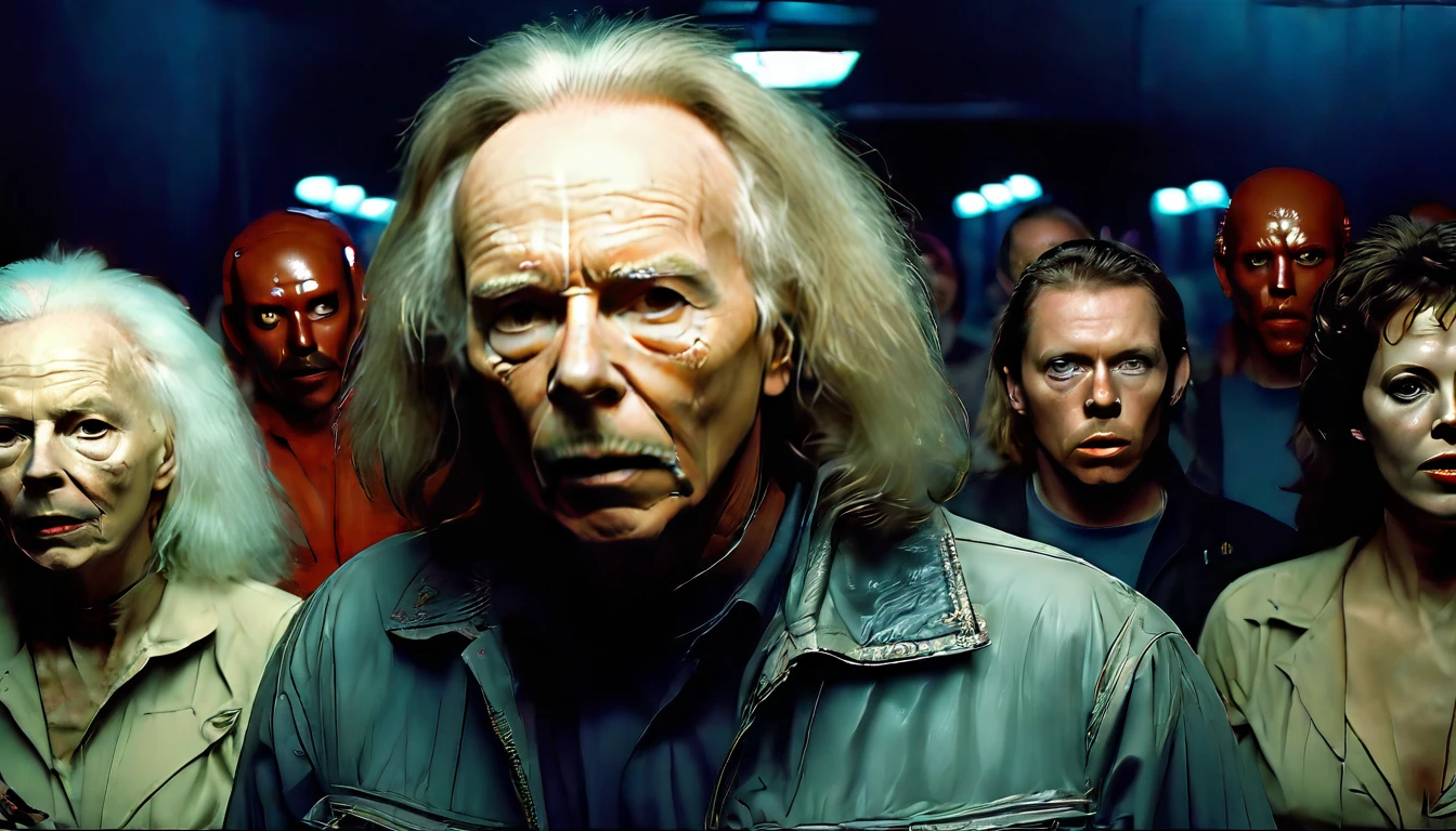 in (medium full shot:3.1) of lot of characters from (Universe of John Carpenter:3.1), inspired by John Carpenter, (with Creepy, Sci-Fi, Fantasy and Horror:2.9) retro sci-fi, Horror movie, ((Cinematic film)), ((Ultra Detailed)), Complex, ((Sharp Focus)), Object Texture, Studio Photo, Complex Details, ((Highly Detailed)), Photo Real Style, ((Hyper-realistic)), High Dynamic Range, ((Realistic Textures)), 8K UHD, Nikon D 850, Kodak Portra 400, Fujifilm XT, 3D rendering
