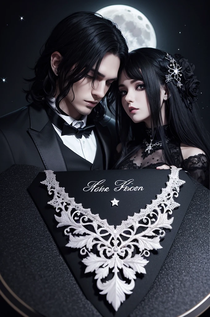 It will generate black wedding invitation with white letters with moon and star details in gothic style