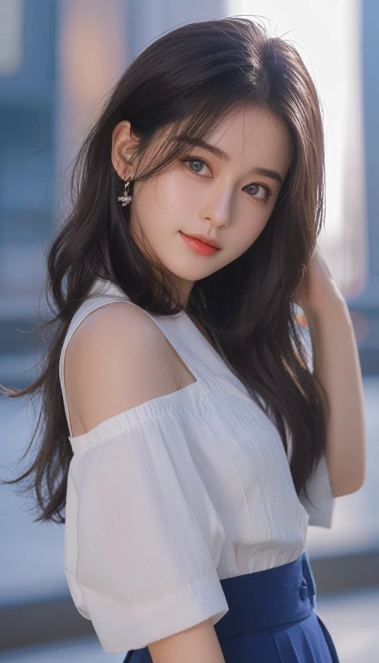 One Girl,beautiful girl,Photographed from waist to head、,fine grain, Perfect functionality, (masterpiece), (Highest quality), (Good quality), Intricate details, Ray Tracing, (See-through), (Bokeh), (Written boundary depth), Perfect Skin, Happy, (Medium Hair), (Long Bob Style),((Black Hair)), (((blue eyes))),clean、vulgar、Beauty