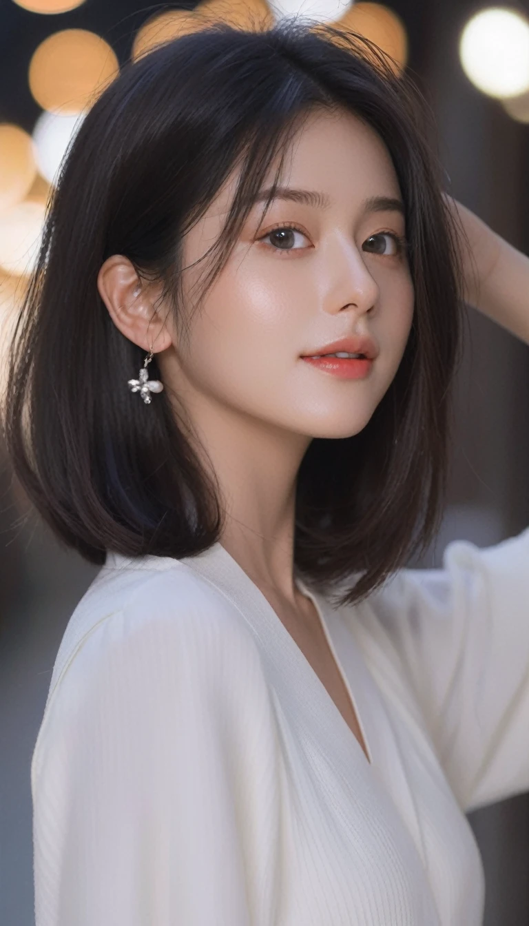 One Girl,beautiful girl,Photographed from waist to head、,fine grain, Perfect functionality, (masterpiece), (Highest quality), (Good quality), Intricate details, Ray Tracing, (See-through), (Bokeh), (Written boundary depth), Perfect Skin, Happy, (Medium Hair), (Long Bob Style),((Black Hair)), ,clean、vulgar、Beauty
