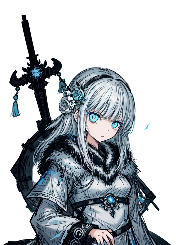 1girl ,silver hair, light blue eyes, arctic maiden, beautiful clothes, (high resolution, high detail, best quality), quiet