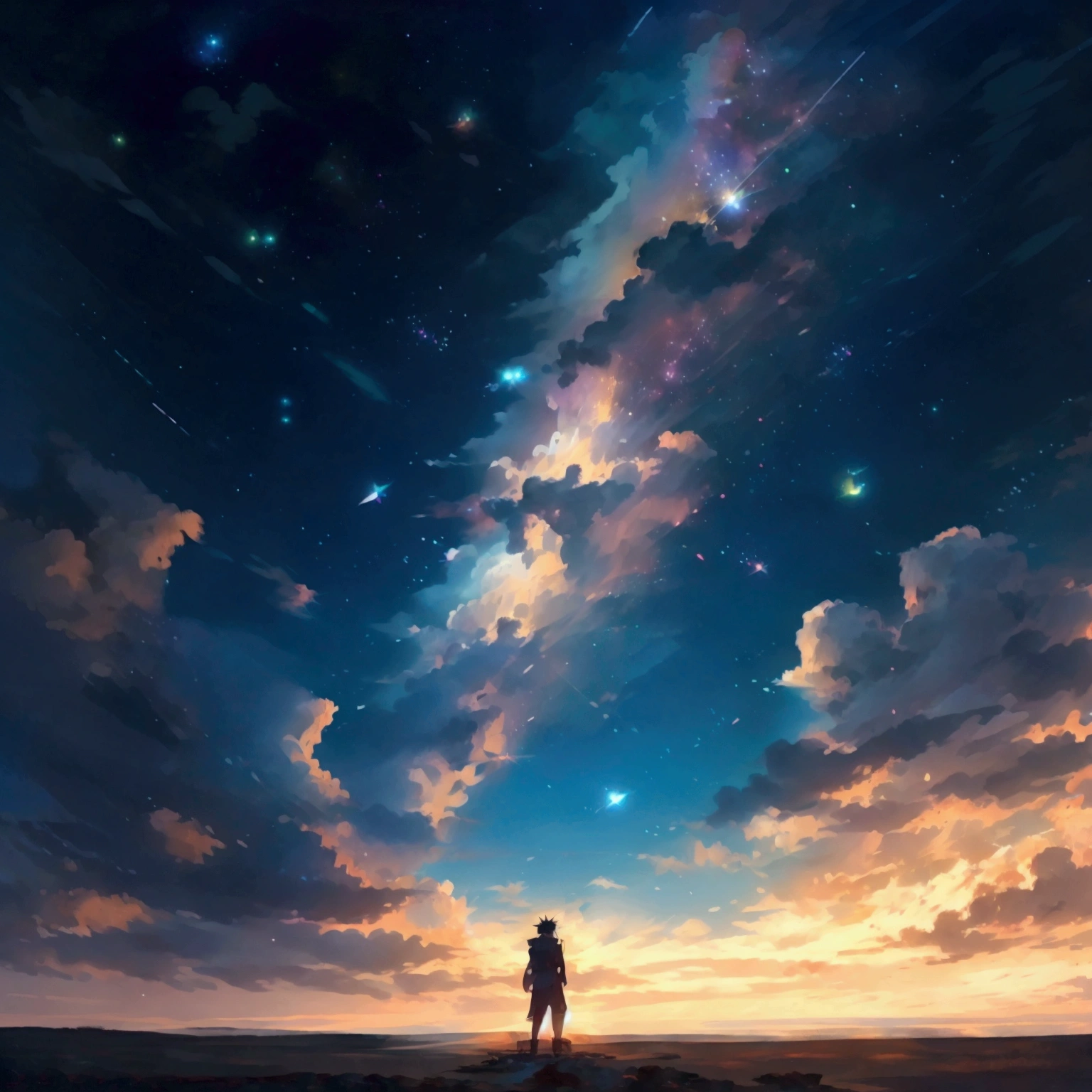 Overlooking,Anime Starry Sky,Dark Background,No people, A thoughtful and beautiful view of the stars,Mysterious,Beautiful Landscape,Breathtakingly beautiful,Feeling the beat through images,The scale of the painting is fascinating, 4K Wallpaper Images.