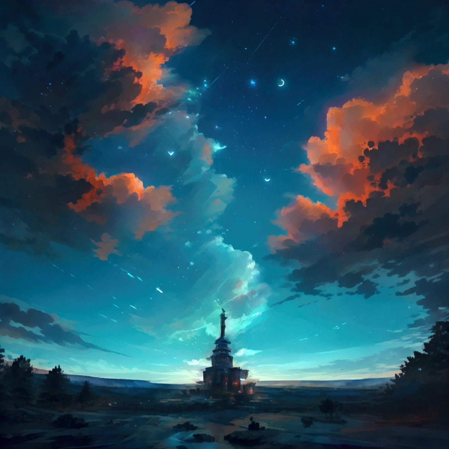 Overlooking,Anime Starry Sky,Dark Background,No people, A thoughtful and beautiful view of the stars,Mysterious,Beautiful Landscape,Breathtakingly beautiful,Feeling the beat through images,The scale of the painting is fascinating, 4K Wallpaper Images.