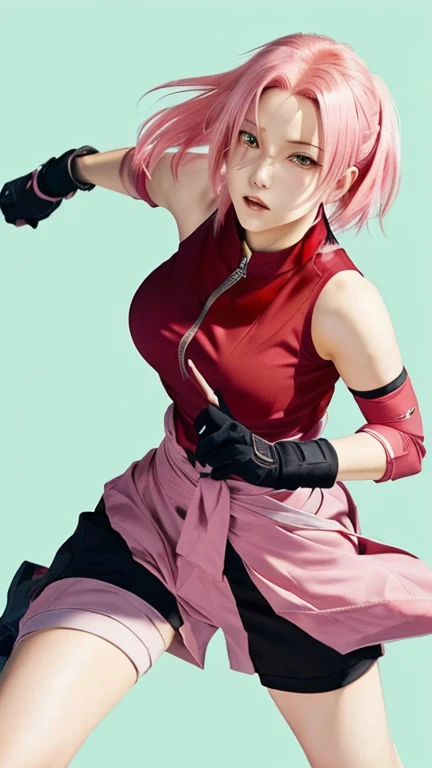 a close up of a person in a red shirt and black gloves, sakura haruno, haruno sakura, sakura haruno in slug sage mode, female protagonist 👀 :8, cushart kenz, style character, from naruto, inspired by Leiko Ikemura, by Shingei, in style, high quality fanart, anya from spy x family