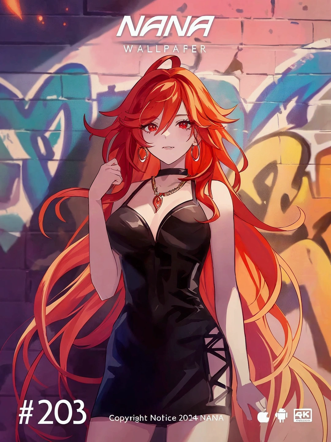 Anime girl with red hair and black skirt in front of graffiti wall, Long hair动漫女孩, She has long reddish-orange hair., Attractive anime girl, Anime girl in black dress, Beautiful anime girl, Charming anime girl, Beautiful anime woman, 红色及腰Long hair, Anime style 4k, Ilya Kuvshinov(Ilya Kuvshinov)Long hair, Red-haired goddess