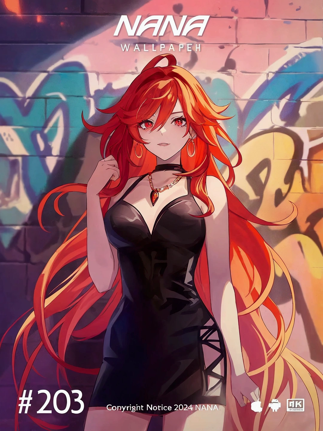 Anime girl with red hair and black skirt in front of graffiti wall, Long hair动漫女孩, She has long reddish-orange hair., Attractive anime girl, Anime girl in black dress, Beautiful anime girl, Charming anime girl, Beautiful anime woman, 红色及腰Long hair, Anime style 4k, Ilya Kuvshinov（Ilya Kuvshinov）Long hair, Red-haired goddess