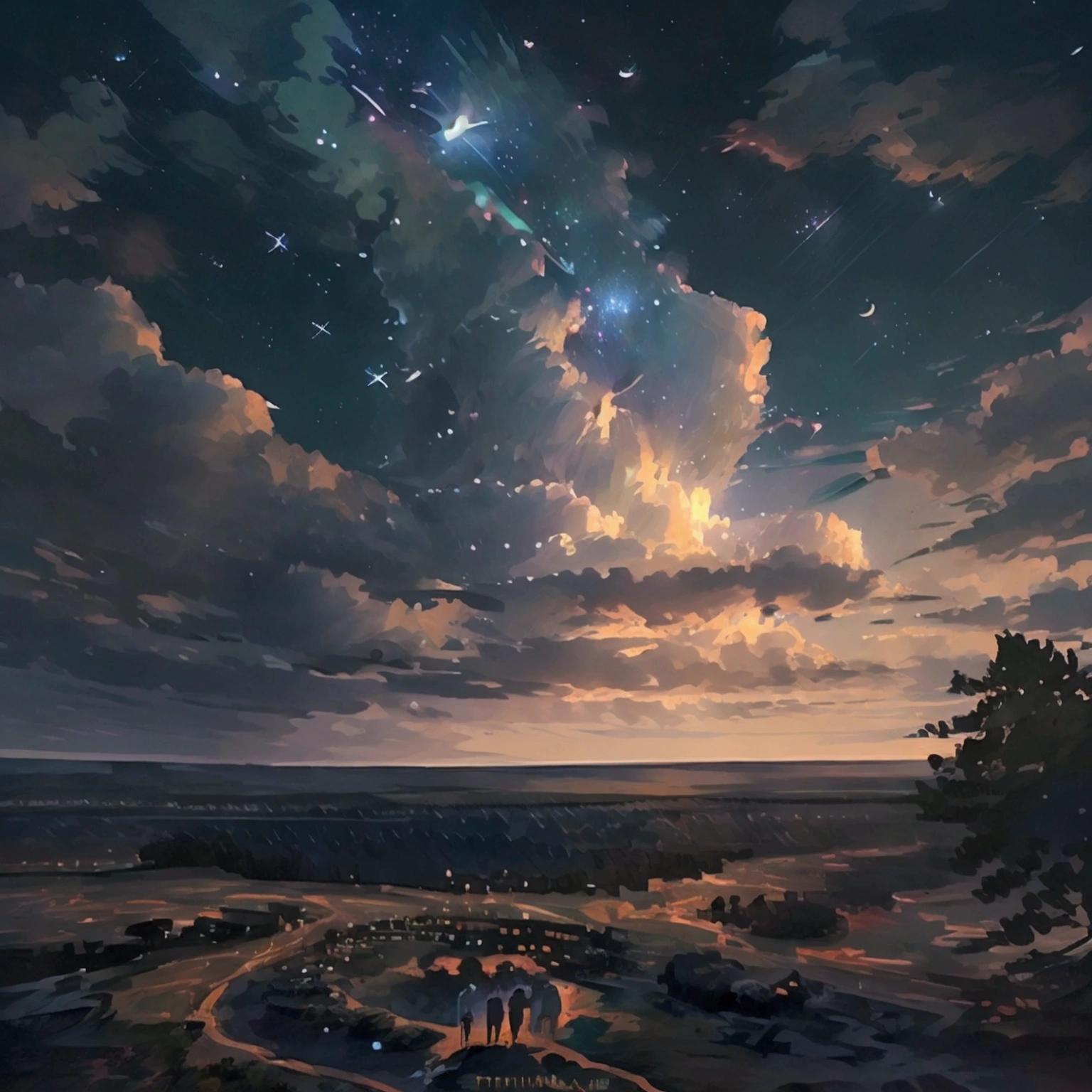 No people,Overlooking,Anime Starry Sky,Dark Background, A thoughtful and beautiful view of the stars,Mysterious,Beautiful Landscape,Breathtakingly beautiful,Feeling the beat through images,The scale of the painting is fascinating, 4K Wallpaper Images.