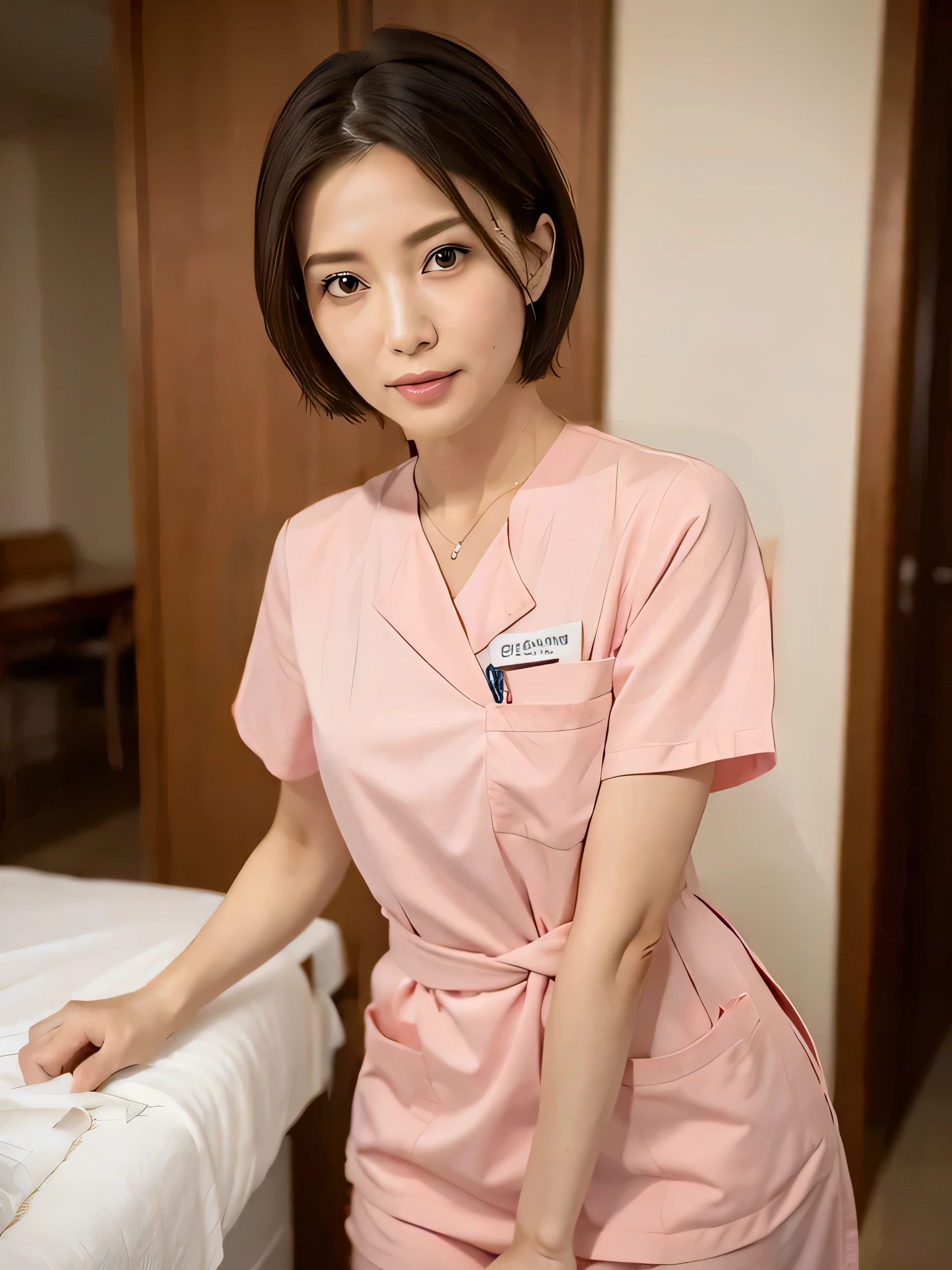Wearing a nurse's costume,