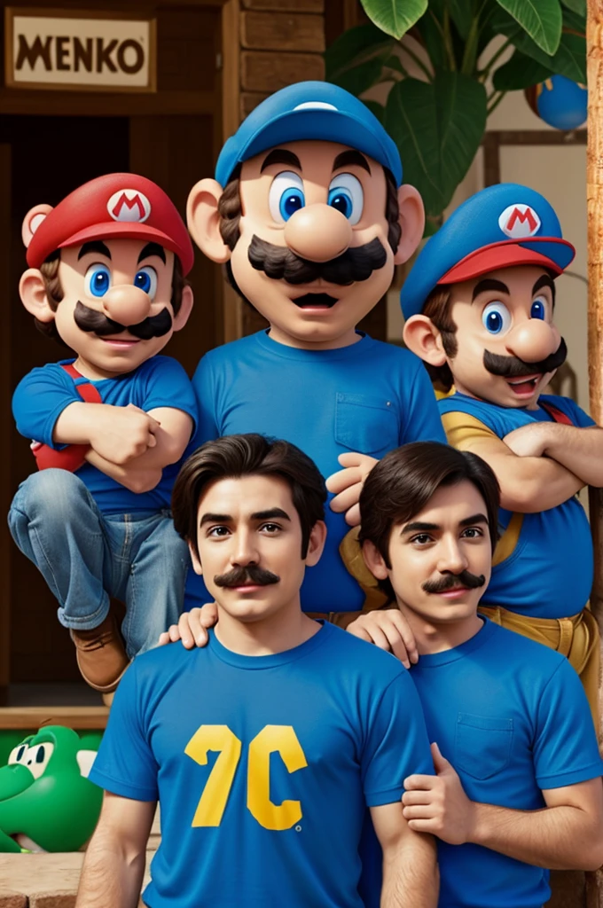 Create a blue shirt with Mario Bros. monkeys that says summer 2024
