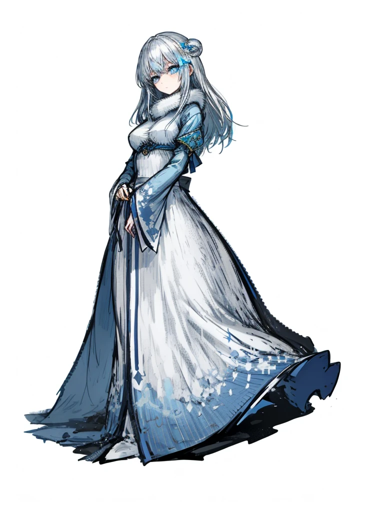 1girl ,silver hair, light blue eyes, arctic maiden, beautiful clothes, (high resolution, high detail, best quality), happy