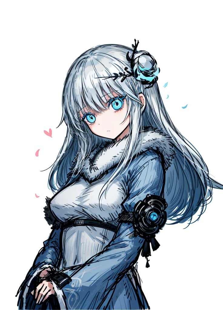 1girl ,silver hair, light blue eyes, arctic maiden, beautiful clothes, (high resolution, high detail, best quality), happy