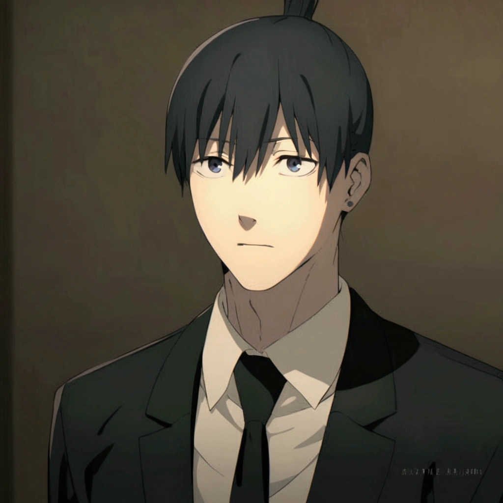 anime character looking seriously at the camera while posing staring