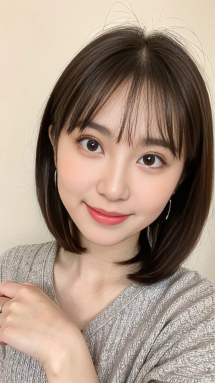 (masterpiece)、(Highest quality:1.5)、(Photorealistic:1.2)、(Surreal), (High resolution), (Realistic), (Post-processing),(Sharp focus), Sharp focus:1.2,Backlight, (Improvement of quality:1.4), (Narrow waist)、Big Ass、((Perfectly detailed five-fingered hands)),(Anatomically correct body)、((1 female:1.4))、Japanese、Realistic Skin、(Small chest:1.4)、Bust size is A cup、Pretty woman with perfect figure:1.4,(from the front:1.5), (Enhances the beauty of skin texture:1.1),No makeup、美しいBlack Hair、The best smile、Natural color lip、(Small Mouth:1.4)、The mouth is not open、Thick lips、(Oval Face)、Even bangs、Hide eyebrows with bangs、((33-year-old woman))、Bob Hair、Hair blowing in the wind, (Black Hair, Iris, Watery eyes, Shining Eyes, Bob Cut Hair, Small earrings,), Hair behind the ear、No makeup、(Drooping eyes)、(((One lovely woman)),((A big friendly smile)),(( Small breasts,Small breastsの谷間)),((((Plump Cheeks)))),((whole body:1.5)),very cute,(),