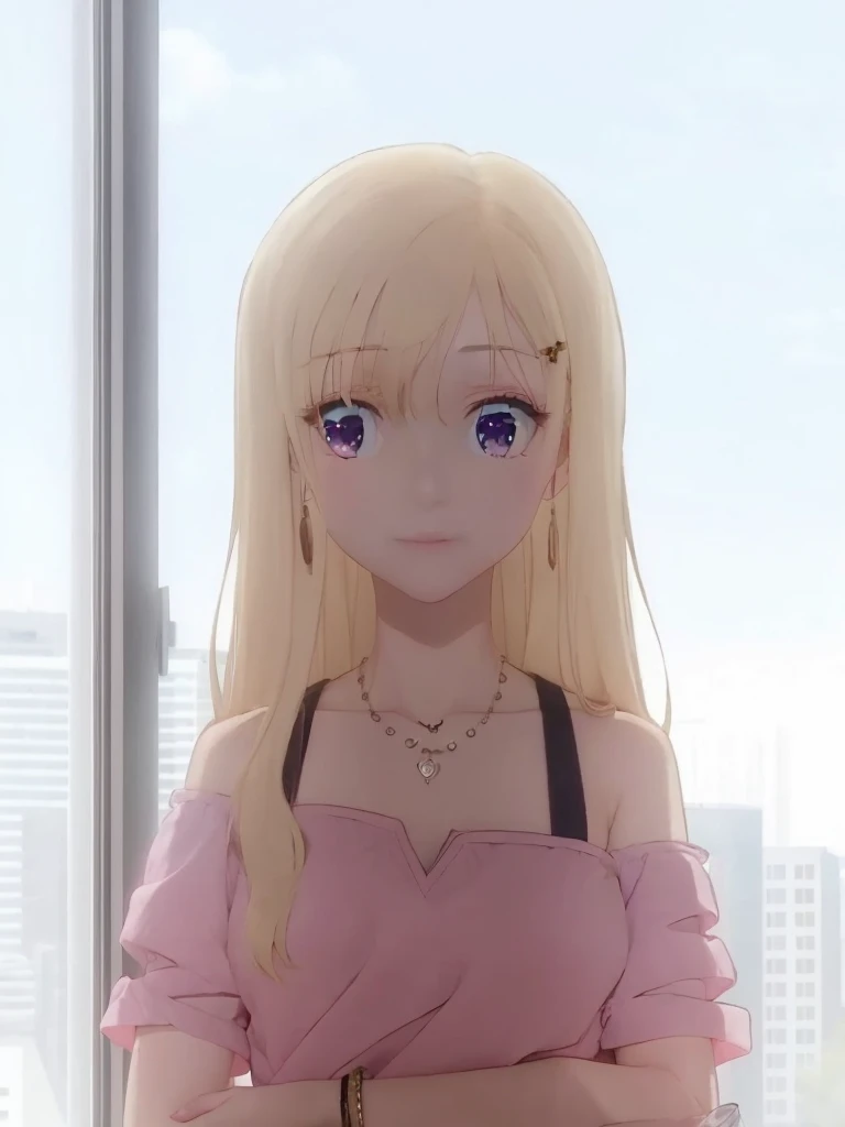 Long blonde hair, beautiful girl, purple eyes, japan girl.