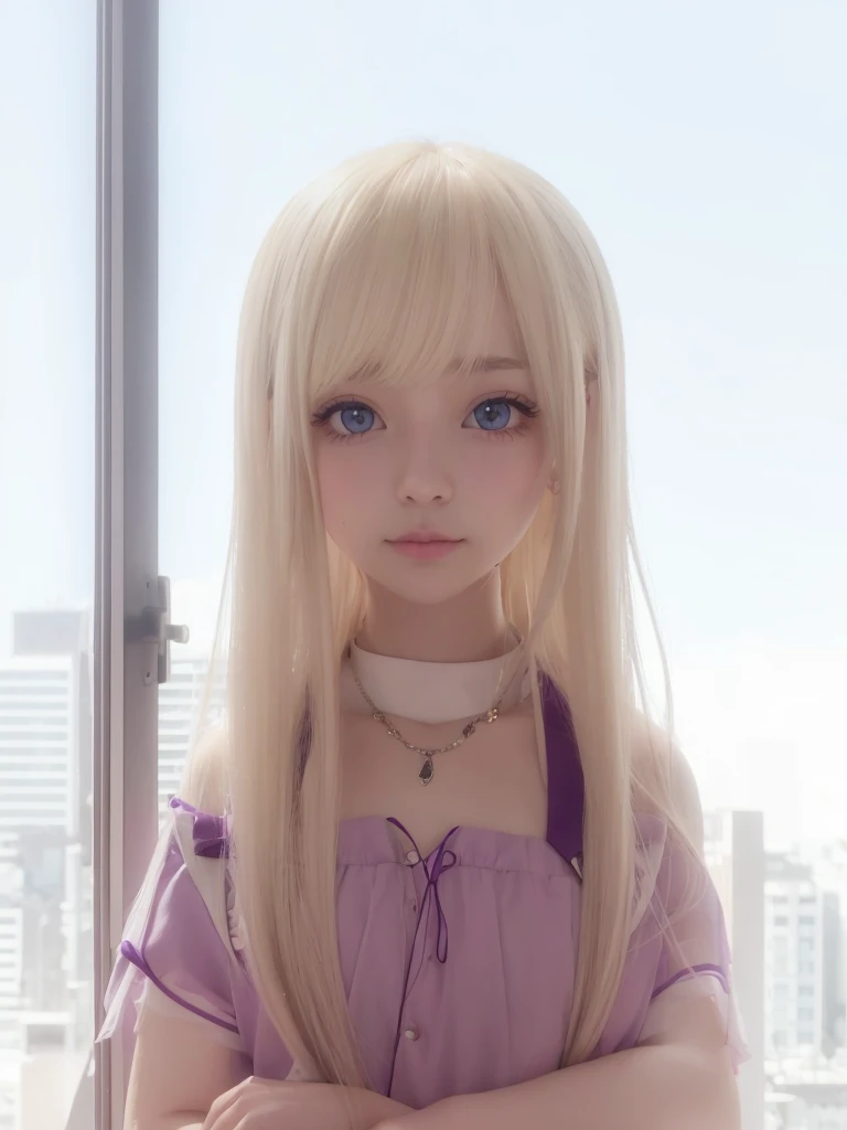 Long blonde hair, beautiful girl, purple eyes, japan girl.