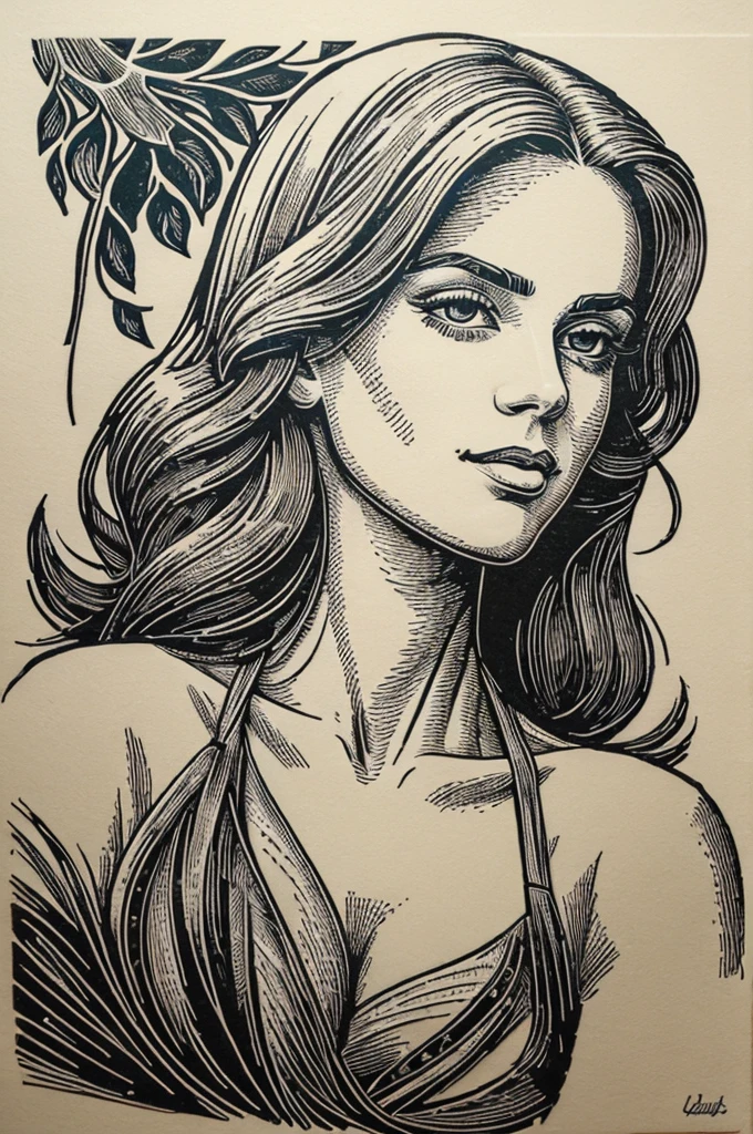 ((best quality)), ((masterpiece)), (detailed), Linogravuras que expressam a mulher