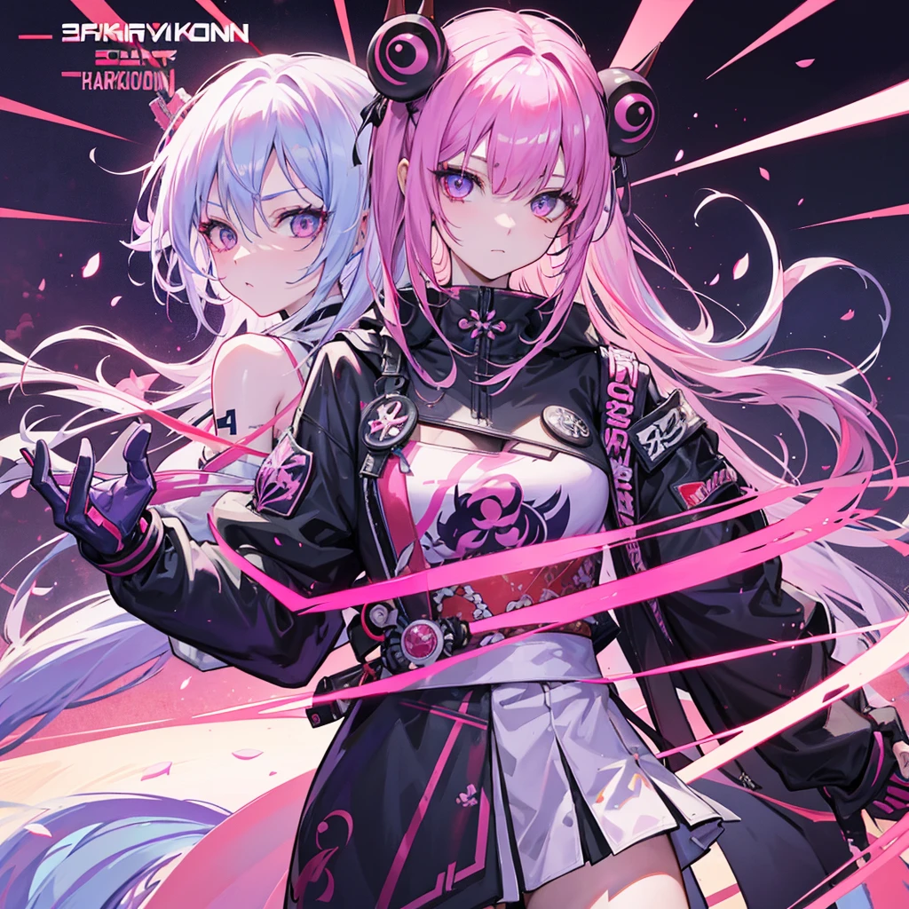 Cyberpunk 2077, anime, portrait, singular character, streetwear, harajuku, samurai, demon, little demon wings, little horns,purple,pink,blue, neon colors,swords and pistols,tattoos, female, long hair, mask,genshin impact, honkai star rail, chainsaw man, bungou straydogs,bangs,attack on titan, japanese, hanako, sakura cherry blossoms