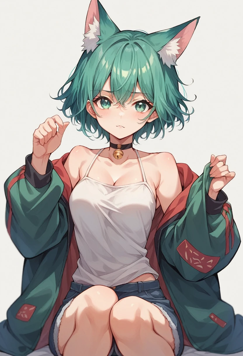 a closeup of a cartoon character with fox ears, fox girl, mikudayo, anime moe art style, Cat Mimi, short hair, anime girl with teal hair