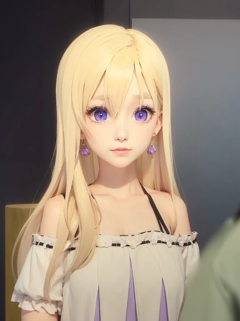Long blonde hair, beautiful girl, purple eyes, japan girl.