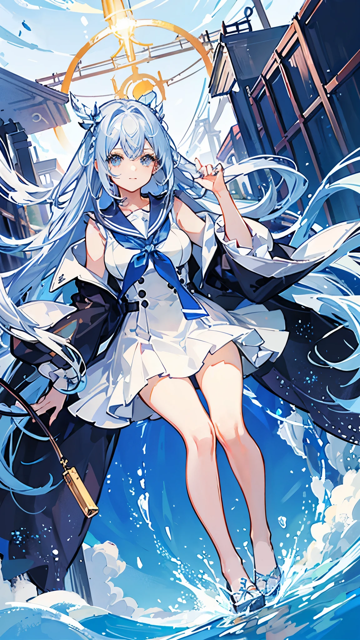 Masterpiece（（tmasterpiece）），（White color blouse），（（black micro skirt）），（Black transparent stockings），adolable，is shy，（Long blue）Hair，red bowtie，long leges，（At the bottom of the sea），Open navel