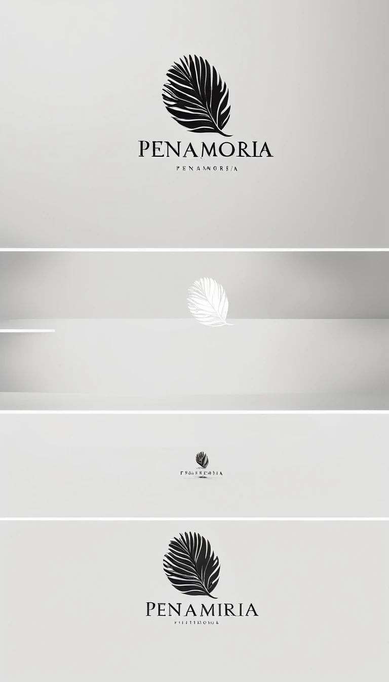 A minimal, modern, simple, cinematic logo design for the brand “Penamemoria". Create a modern, minimalistic, high-quality, logo of a bird feather