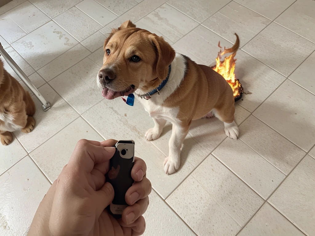 {masterpiece},{best quality},dog on fire