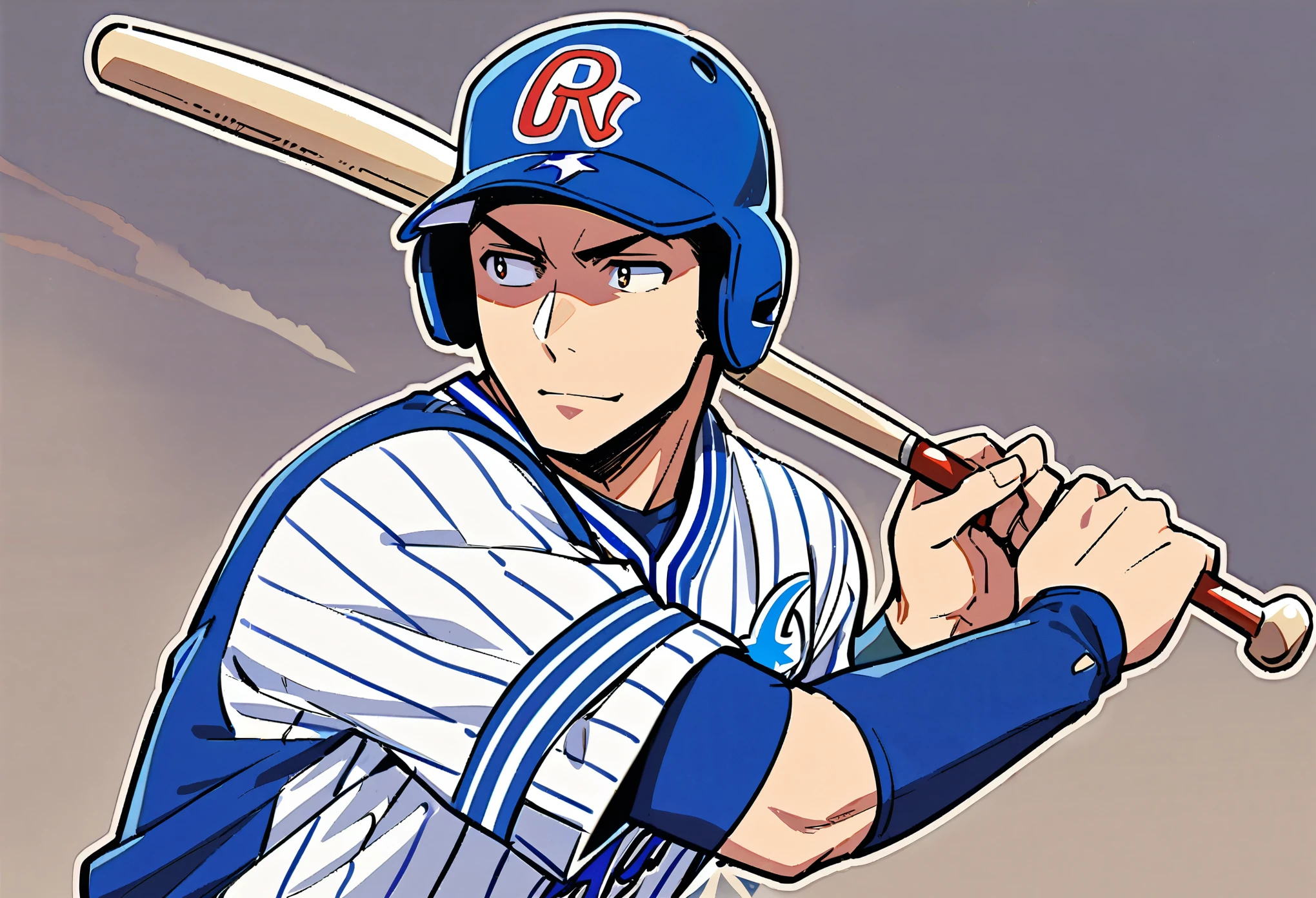 ((1 Male, Pro baseball player)), Yokohama DeNA Baystars, Blue and white baseball uniforms, Batter&#39;s swing, Detailed bat, Sharp Eyes, Accurate batting, The ball flies in an arc, Stadium frenzy, Back screen and scoreboard, Cheering squad in the audience, Lively atmosphere, Dynamic Angle, ((Realistic, Anime illustration)), (Highest quality:1.2, Very detailed, Ultra-high resolution, High Detail, masterpiece:1.2, Best aesthetics).