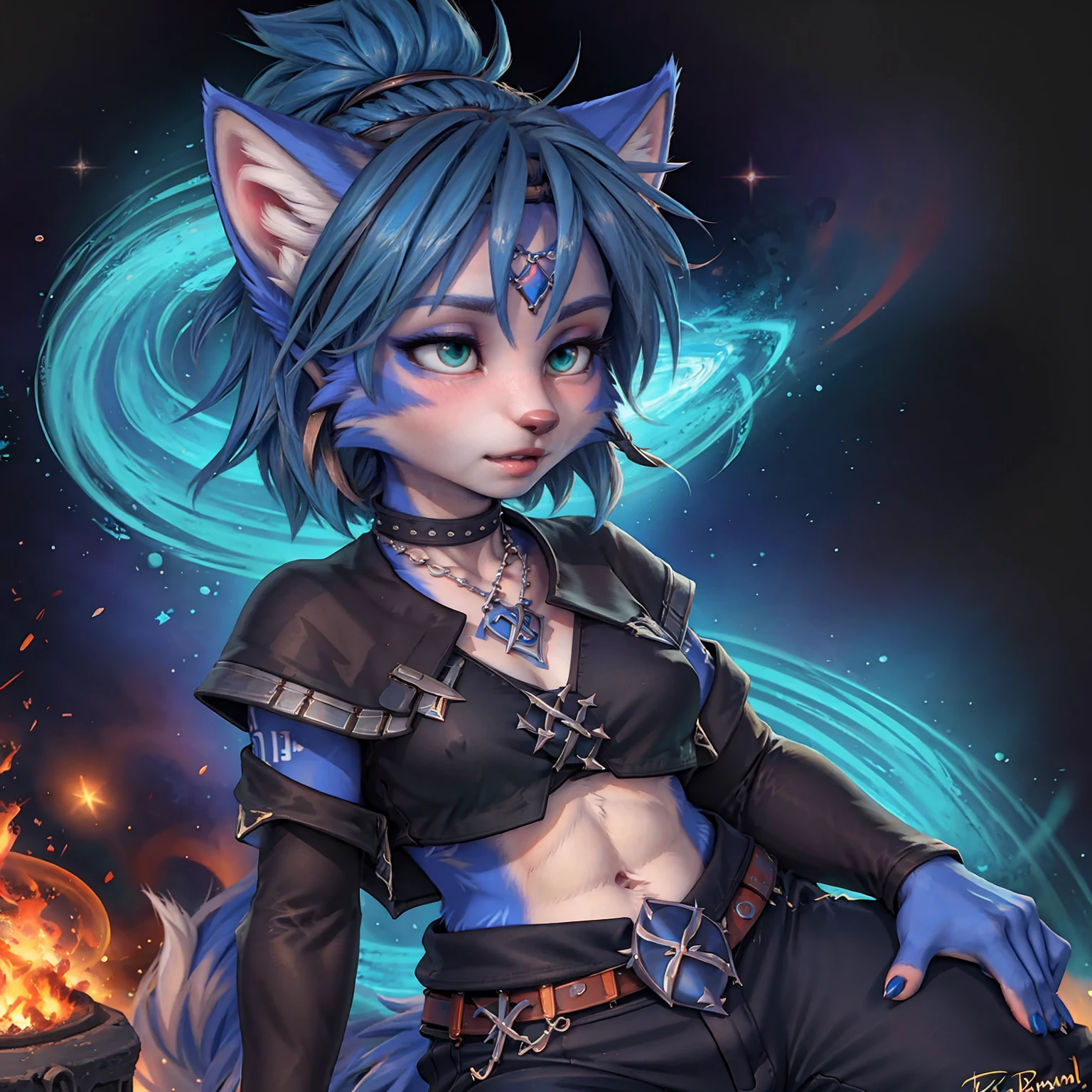 A beautiful and detailed (sweet picture) of ((Krystal)), Star Fox Krystal,  green eyes, medium breasts, (((Long blue hair 1.3))),  anthro, furry, (of Fluff-Kevlar, Bayard Wu, Personalami, Pino Daeni),  detailed fluffy fur, detailed face, (fluffy), 1 girl, alone, Haare bedecken ein Auge:1.4, großes glückliches Lächeln, giving you a thumbs hoch, 