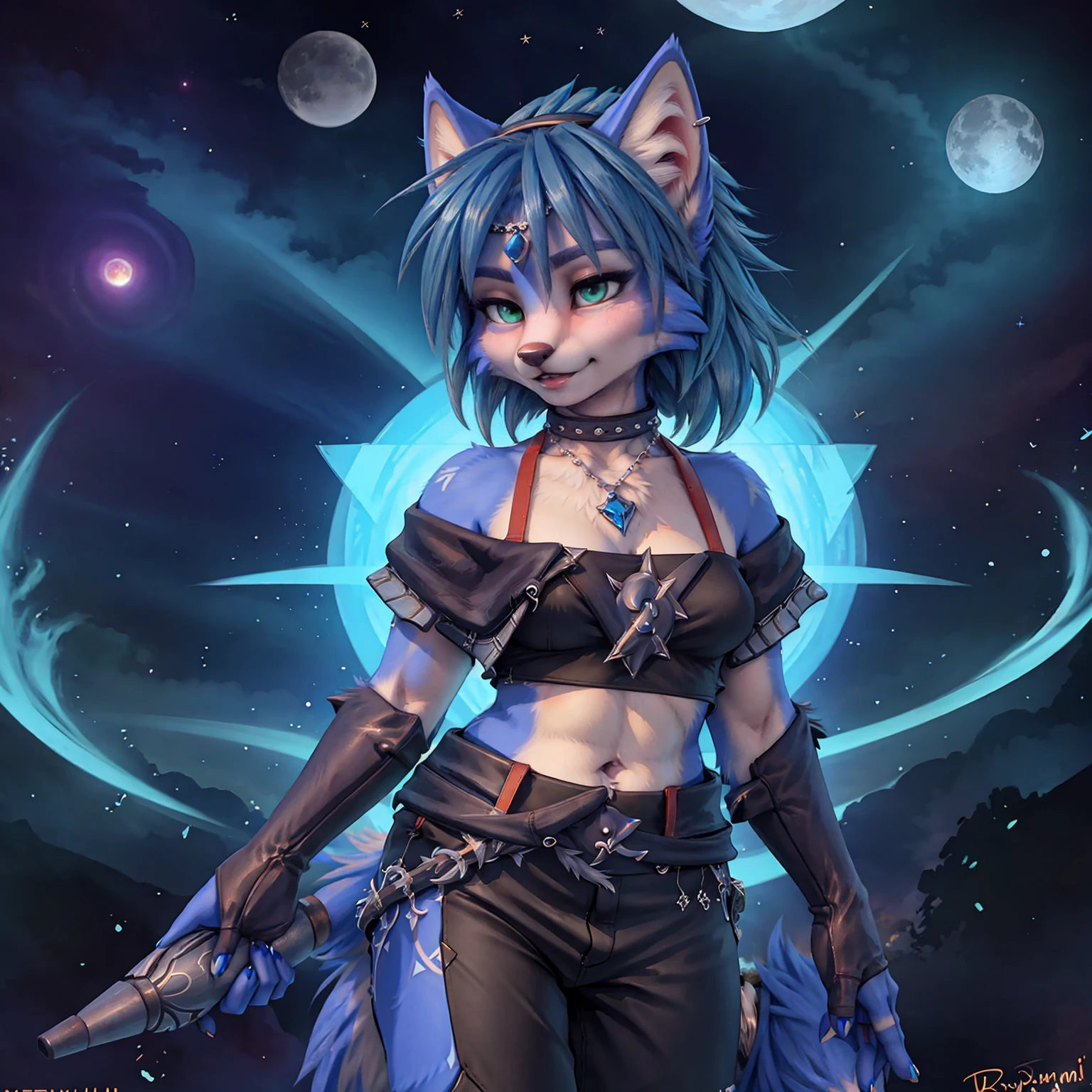 A beautiful and detailed (sweet picture) of ((Krystal)), Star Fox Krystal,  green eyes, medium breasts, (((Long blue hair 1.3))),  anthro, furry, (of Fluff-Kevlar, Bayard Wu, Personalami, Pino Daeni),  detailed fluffy fur, detailed face, (fluffy), 1 girl, alone, Haare bedecken ein Auge:1.4, großes glückliches Lächeln, giving you a thumbs hoch, 