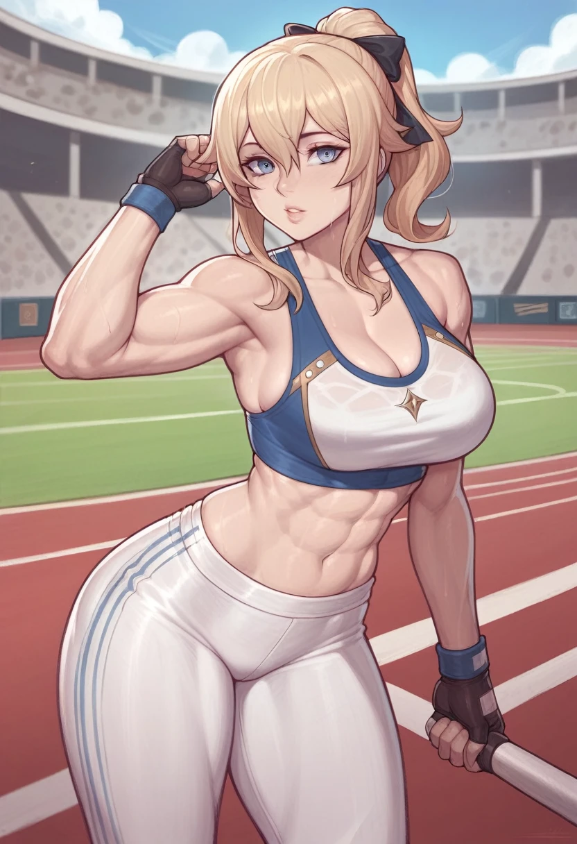 _asura style, jean (genshin impact), 1girl, solo, muscular, sport woman, , looking at viewer, large breasts,ass