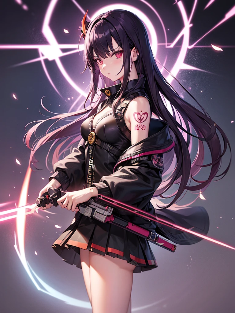 Cyberpunk 2077, anime, portrait, singular character, streetwear, harajuku, samurai, demon, little demon wings, little horns,neon colors,swords and pistols,tattoos, female, long hair, mask,genshin impact, honkai star rail, chainsaw man, bungou straydogs,bangs,attack on titan, japanese, hanako, sakura cherry blossoms, no background, icon, profile picture