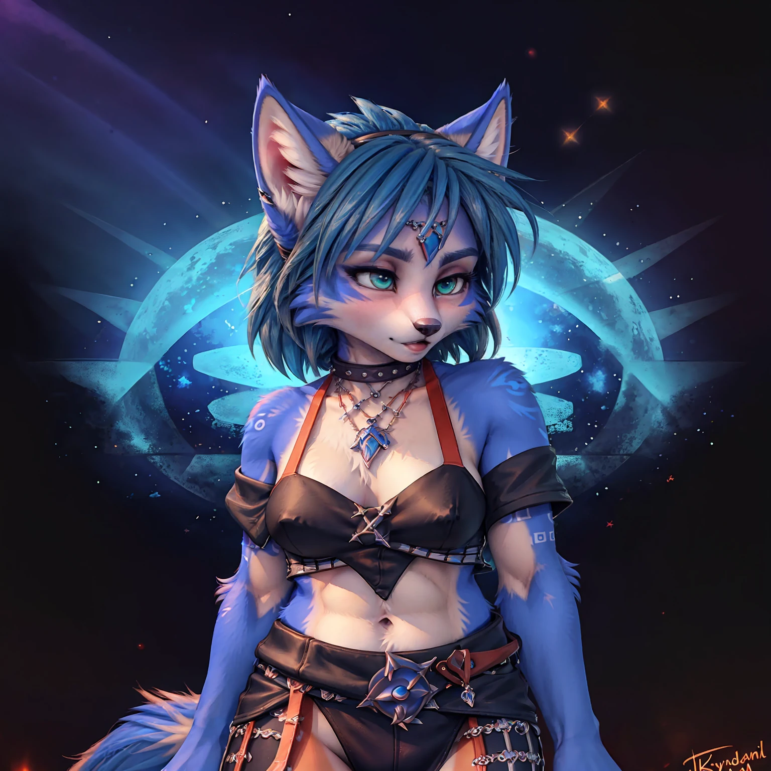 A beautiful and detailed (sweet picture) of ((Krystal)), Star Fox Krystal,  green eyes, medium breasts, (((Long blue hair 1.3))),  anthro, furry, (of Fluff-Kevlar, Bayard Wu, Personalami, Pino Daeni),  detailed fluffy fur, detailed face, (fluffy), 1 girl, alone, Haare bedecken ein Auge:1.4, großes glückliches Lächeln, giving you a thumbs hoch, 