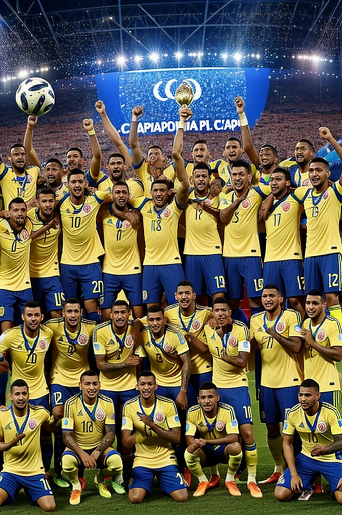 An image of the Colombian national team players celebrating the Copa America victory