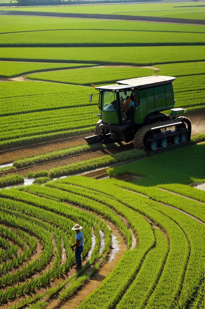 Create a landscape form image about "Farmers preparing land field for rice to Farmers harvesting the rice"
INFO
