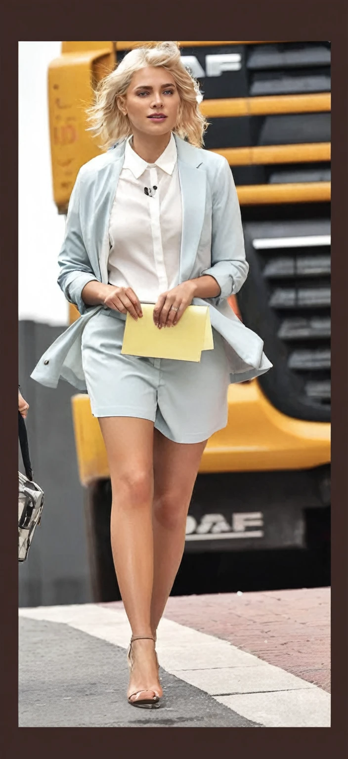 photo-realistic picture of a young man wearing women's dress shirt, jacket, female-looking chest, male dress trousers, neutral expression, soft illumination, natural positioning, vivid textures, vivid textures, impeccable outfit, photo-realistic, impeccable outfit, photo-realistic, UHD drawing