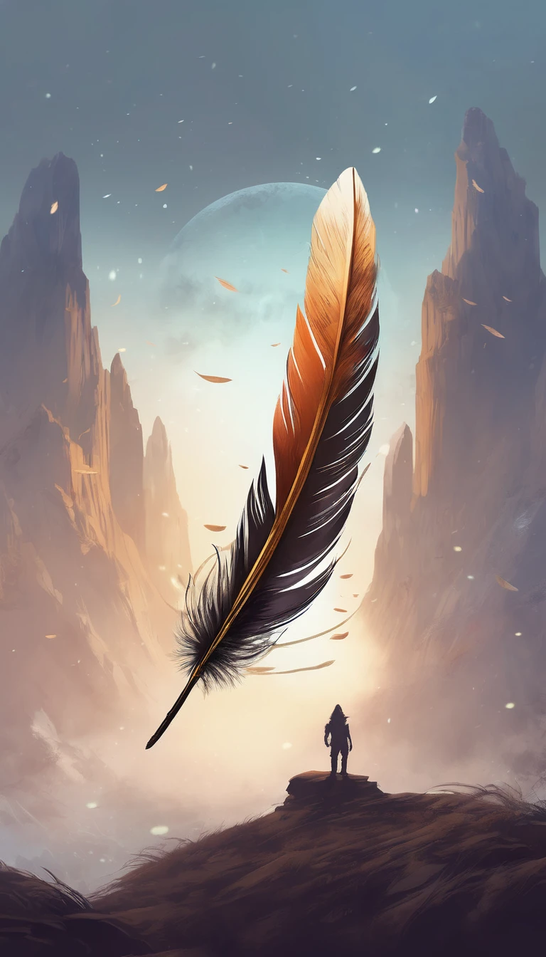 epic fantasy illustration, minimalistic logo design, best quality, masterpiece, painting, feather of memories