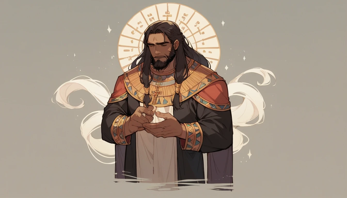 illuminated meditating monk indian ancient male long hair and beard
