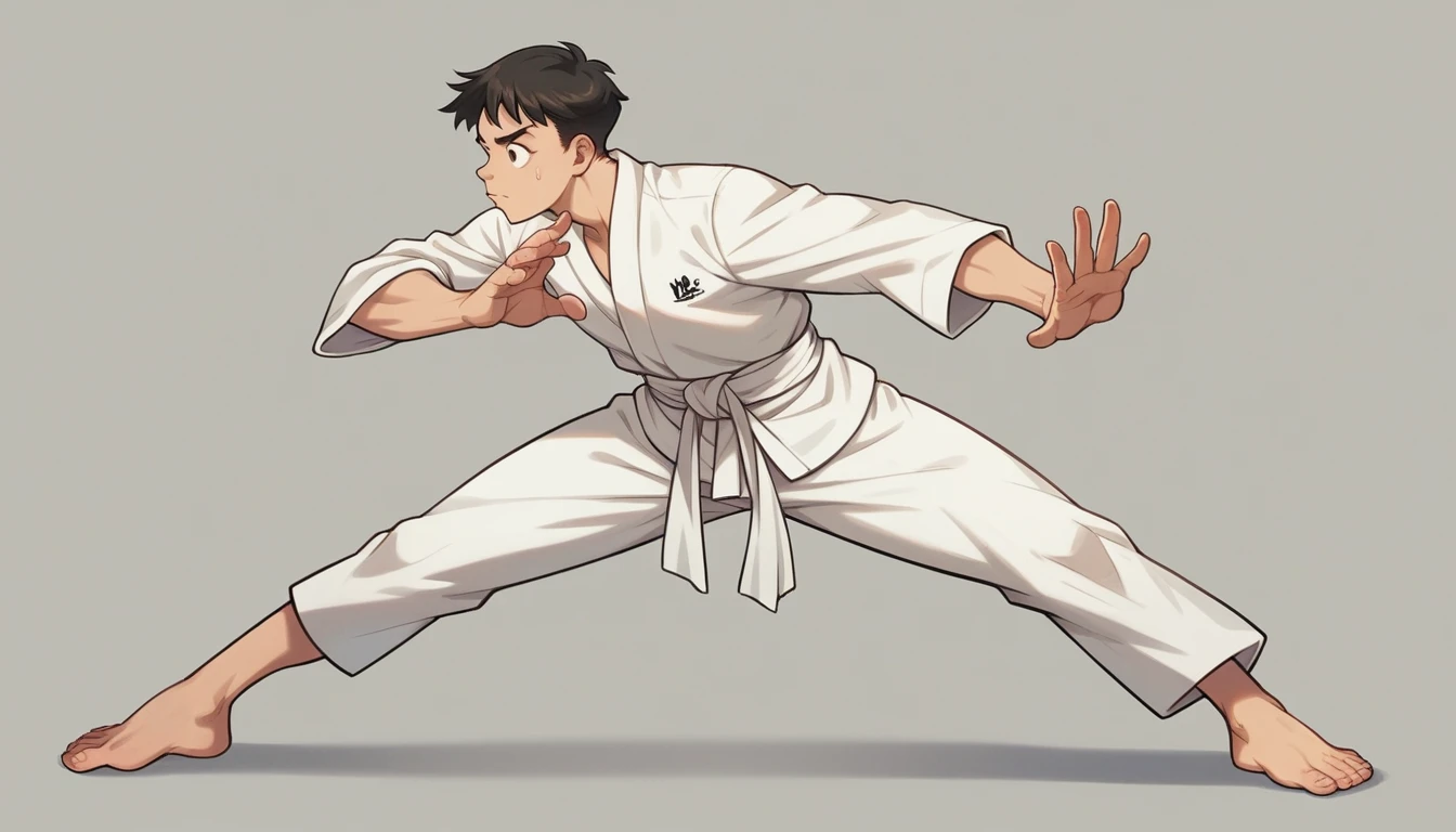 Full body Karate, perfect anatomy, good hands, beautifull face, cinematic, side view, sony Alpha camera