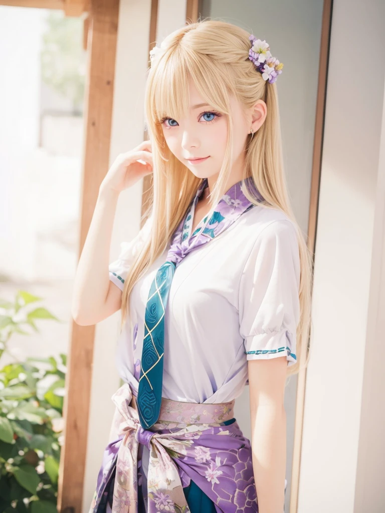 Long blonde hair, beautiful girl, purple eyes, japan girl.