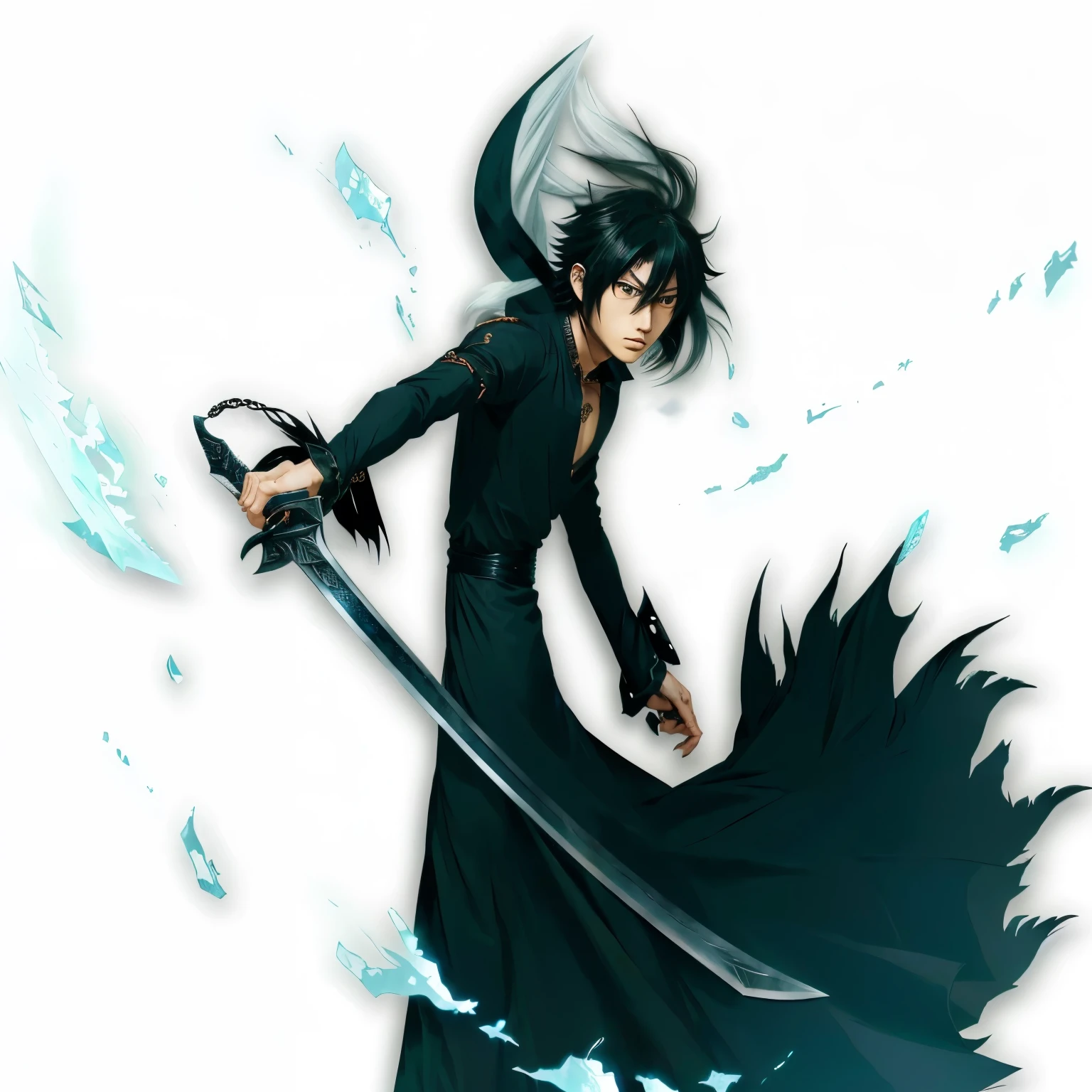 anime, a man in a black dress with a sword in his hand, inspired by Okumura Masanobu, okata kazuto, kentaro miura art style, tsurumaki kazuya, inspired by Okumura Togyu, kentaro miura manga art style, advanced digital anime art ”